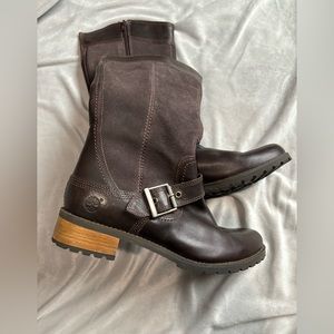 Chocolate brown chunky Timberland boots, size 7.5